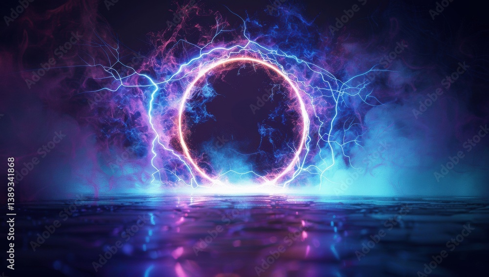 Fototapeta premium A glowing blue and purple circle with a hole in the middle