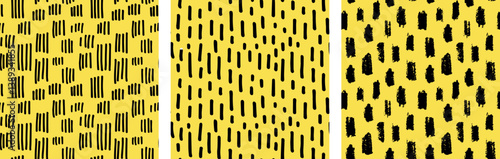 Obraz na płótnie Seamless hand drawn pattern with bold black brushstroke elements on a vibrant yellow background. Abstract, modern design, perfect for fabric, wrapping paper, wallpaper, digital art, branding projects w salonie