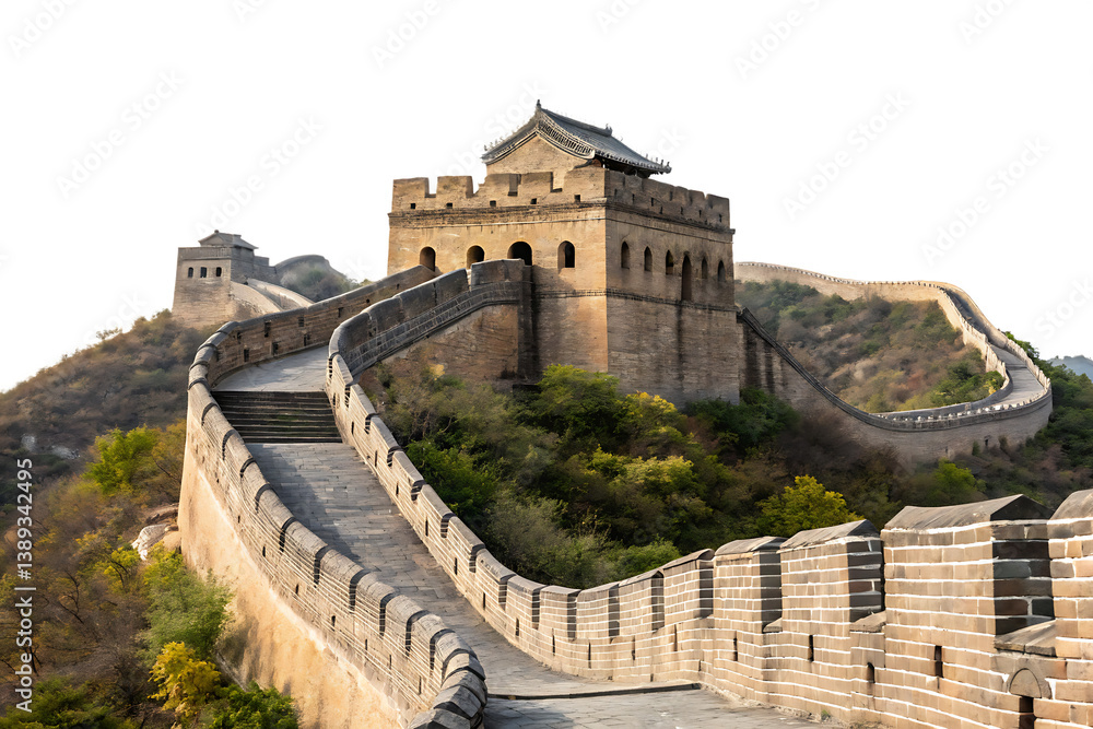 Obraz premium Great Wall of China Isolated on White Background