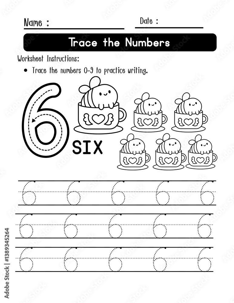 Obraz premium Bee Themed Number Worksheets for Kindergarten and Preschool Math Practice