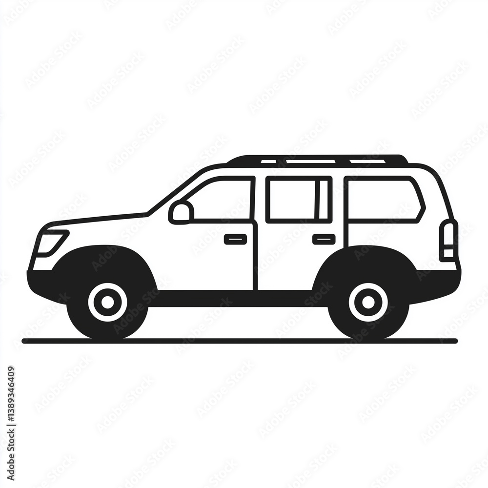 SUV Car Line Icon Isolated on White Background