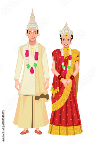 Indian Bengali Wedding Couple Character Stock Vector Illustration (Royalty free)