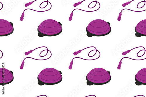 Seamless pattern of BOSU balance balls and jump ropes for fitness and training use