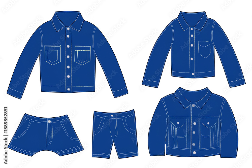 Blue Denim Clothes Set Illustration Isolated Transparent Background Blue Denim Clothes Set Illustration Isolated Transparent Background