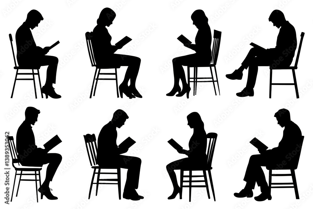 Abstract Silhouette Figures Pattern on Black Background Illustration