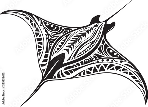 Tribal Manta Ray EPS Black Outline Vector Illustration