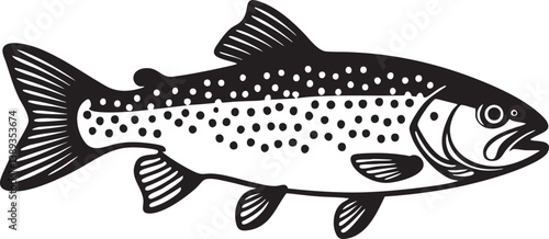 Spotted Trout Fish Black Outline Vector Illustration