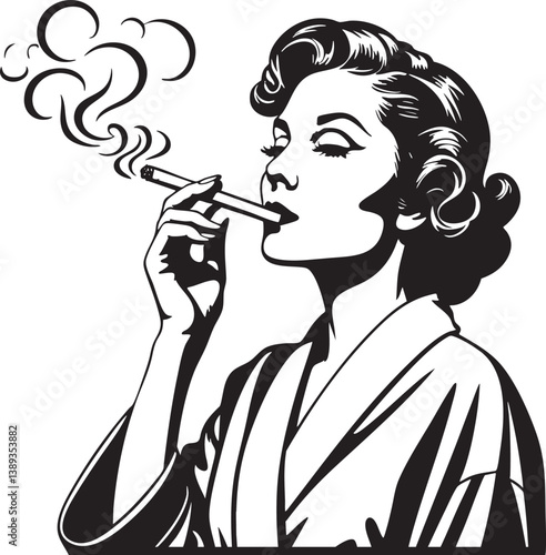 Woman Smoking Outline Vector Black EPS Illustration