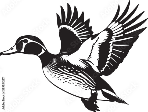 Flying Duck Vector Illustration Black Outline EPS