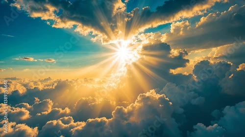 beautiful cloudy blue sky, morning sun rise with sunny bright shining golden light ray from dark cloud, background or heaven gate opening concept._g_1_2_1.png