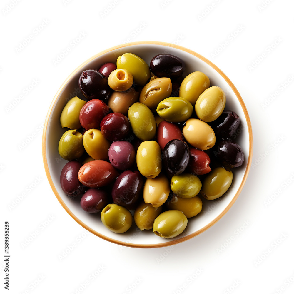 Fototapeta premium Olive Medley in Bowl – Flat Lay Food Photography