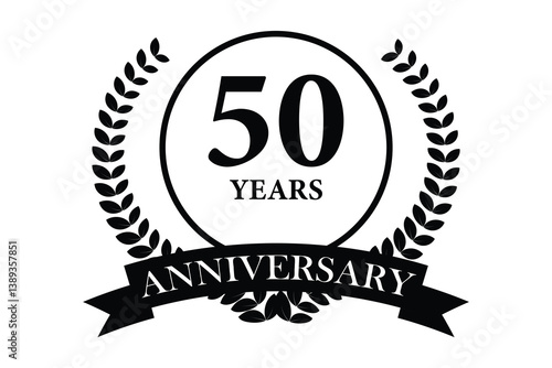 50 years anniversary icon with laurel wreath and number, vector illustration.