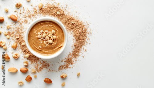 Delicious peanut butter on white background
