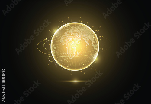 Abstract global network connection on gold background. World map point and line composition concept of global business