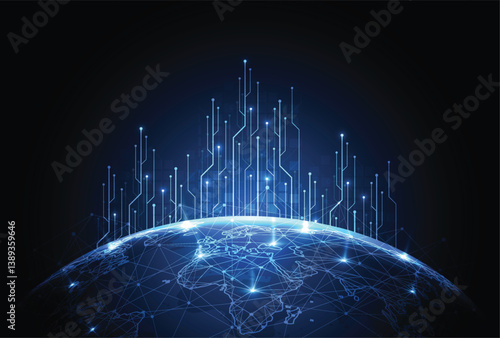 Global connection with circuit network design. World map point and line composition concept of global business. Vector Illustration