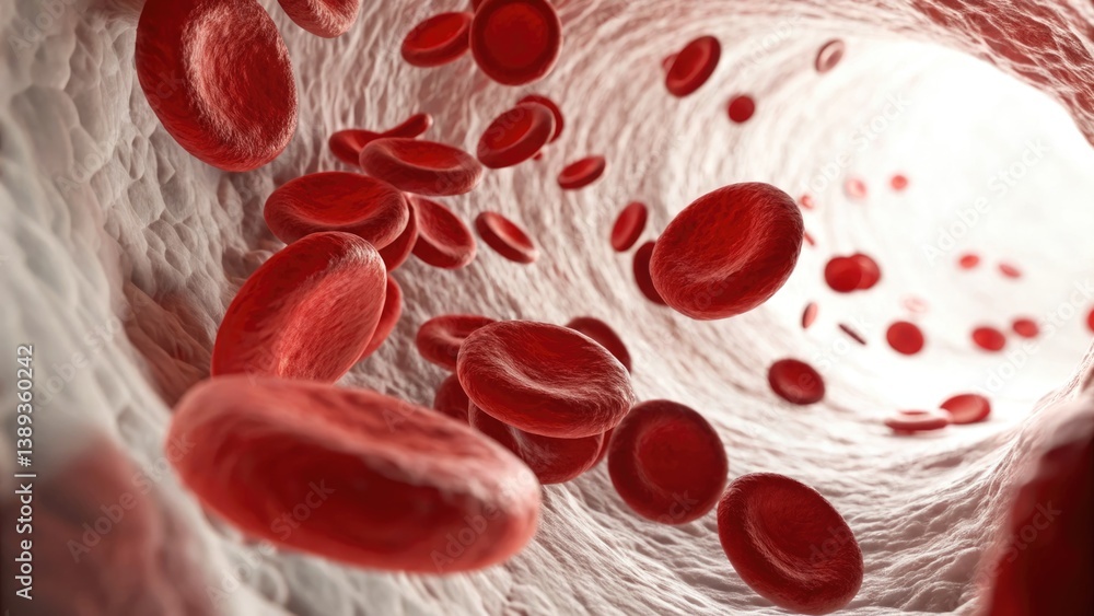 Fototapeta premium Exploring the Flow of Red Blood Cells in the Human Body Detailed Visuals of Circulation Inside Blood Vessels Biological Environment Scientific Concept