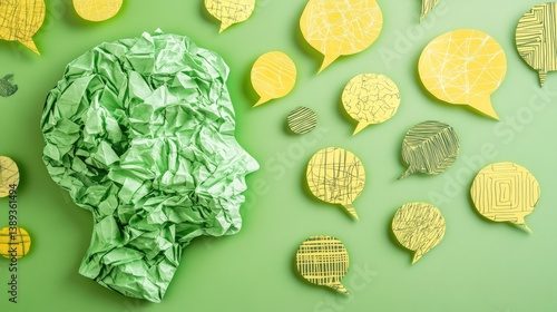 Paper head with speech bubbles