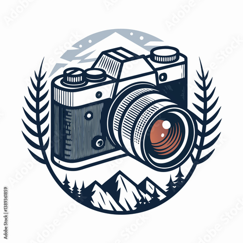 Design a bold, vector camera logo with thick strokes, suitable for a photography brand named "Pho."  Prioritize a modern, clean aesthetic.