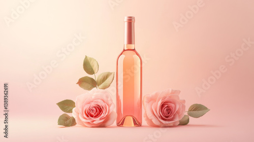 Elegant Rose Wine Bottle with Pink Roses in Romantic Setting