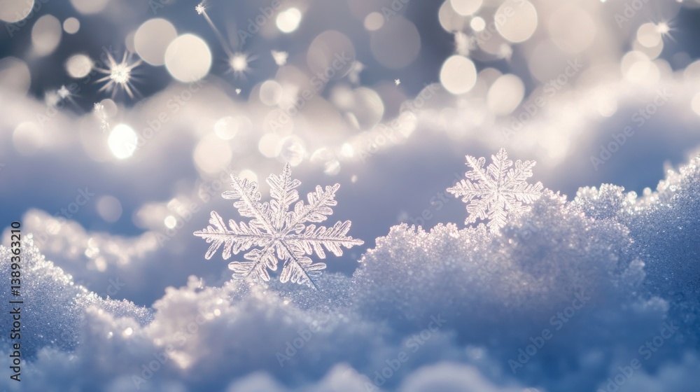 Winter wonderland scene with snowflakes