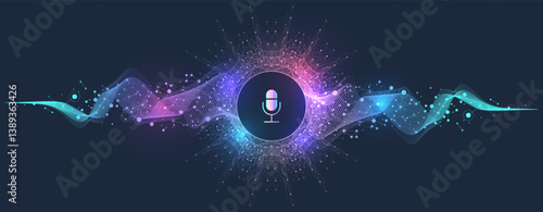 Voice assistant concept. Vector sound wave. Voice and sound recognition equalizer wave flow background. Personal assistant and voice recognition concept gradient vector illustration.