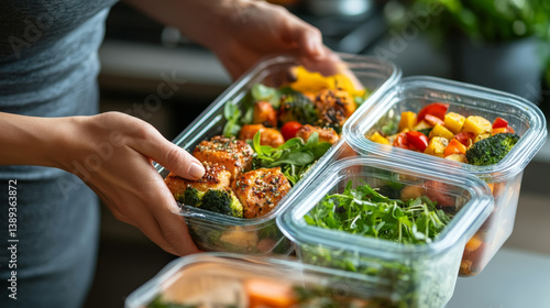 Hands Preparing Healthy Meal Prep with Fresh Ingredients