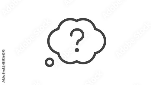 Animated outline icon. Business soft skills collection. Questioning cloud thought question mark symbol. Black color on white background with alpha channel. Simple reveal and disappear animation.