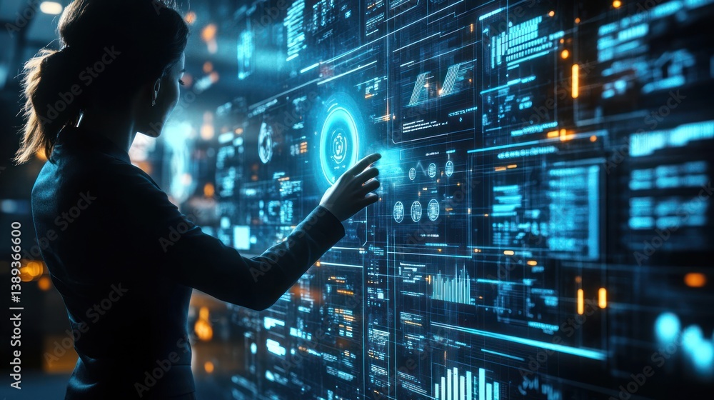 Woman interacting with holographic display