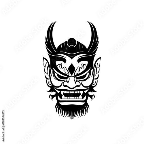 Ornate Demon Mask Logo Tribal Horned Spirit Face Illustration