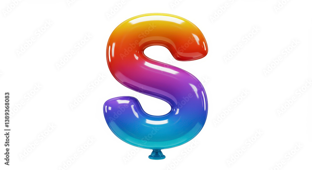 Naklejka premium Shiny colorful letter S balloon isolated against white background suitable for celebrations