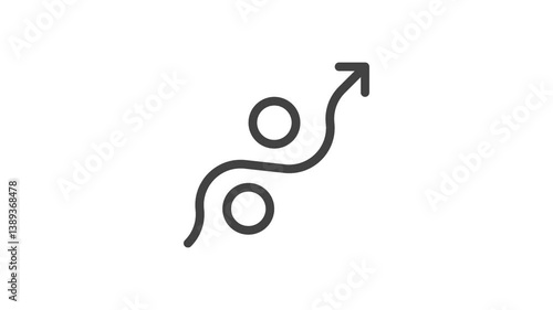 Animated outline icon. Business soft skills collection. Resourcefulness arrow around circles symbol. Black color on white background with alpha channel. Simple reveal and disappear animation.