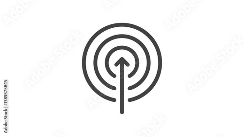 Animated outline icon. Business soft skills collection. Proactivity goal target with arrow symbol. Black color on white background with alpha channel. Simple reveal and disappear animation.