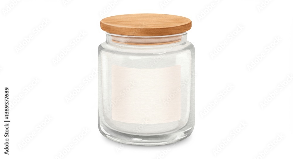 Glass Jar with Wooden Lid Mockup - Versatile jar, perfect for product displays, branding, home decor, and storage. Clean design, simple elegance, natural materials, blank label. Represents purity Glass Jar with Wooden Lid Mockup - Versatile jar, perfect for product displays, branding, home decor, and storage. Clean design, simple elegance, natural materials, blank label. Represents purity