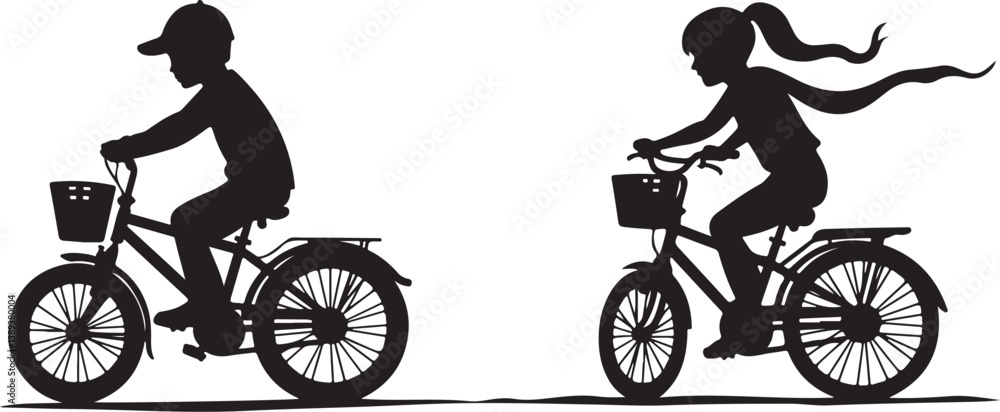 Obraz premium Kids Riding Bicycles Bundle