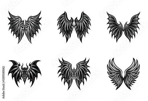 Flaming Demon Wings Vector Collection – Includes fire-infused vector wings for fantasy artwork, RPG games, and villain design.