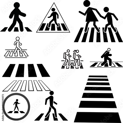 pedestrian crossing sign,Crosswalk Vector Icon set