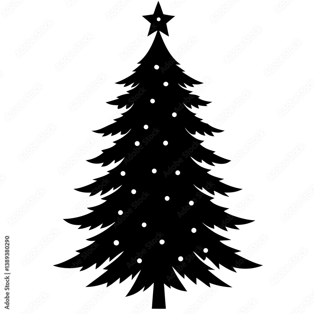 Fototapeta premium Christmas tree silhouette vector isolated on white background