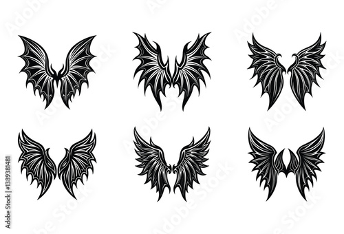 Dark Lord Demon Wings Vector Bundle – A collection of villainous wings suitable for dark fantasy design and tattoo art.