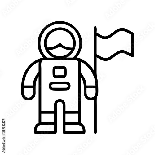 Astronaut with flag vector icon illustration, space exploration and colonization concept, line art style, 100 chars