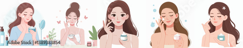 vector set of people applying face cream