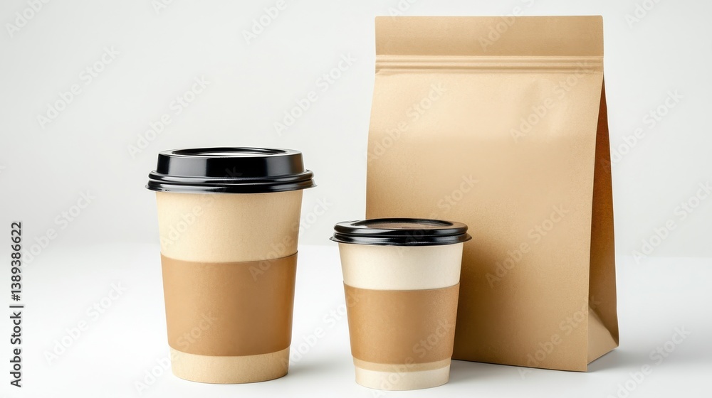 Coffee Cups and Brown Bag for Takeaway and Food Packaging Coffee Cups and Brown Bag for Takeaway and Food Packaging