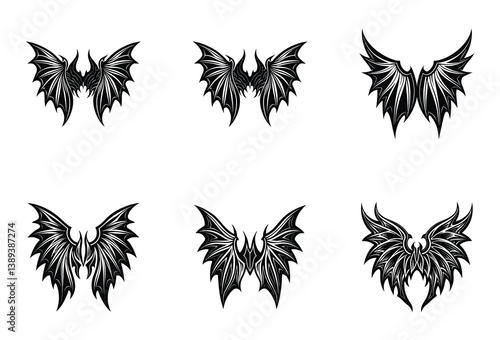 Infernal Flight Demon Wings Vector Pack – Sinister wing vectors for Halloween cards, gothic art, or villain concept illustration.