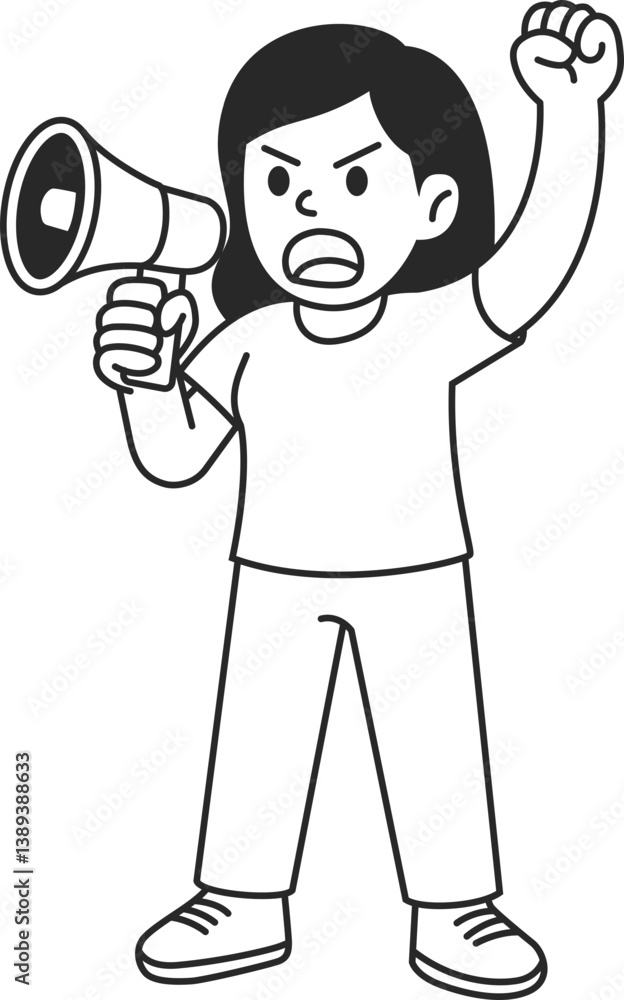 Angry woman shouting with megaphone and pointing finger solid icon, vector. Angry woman shouting with megaphone and pointing finger solid icon, vector.