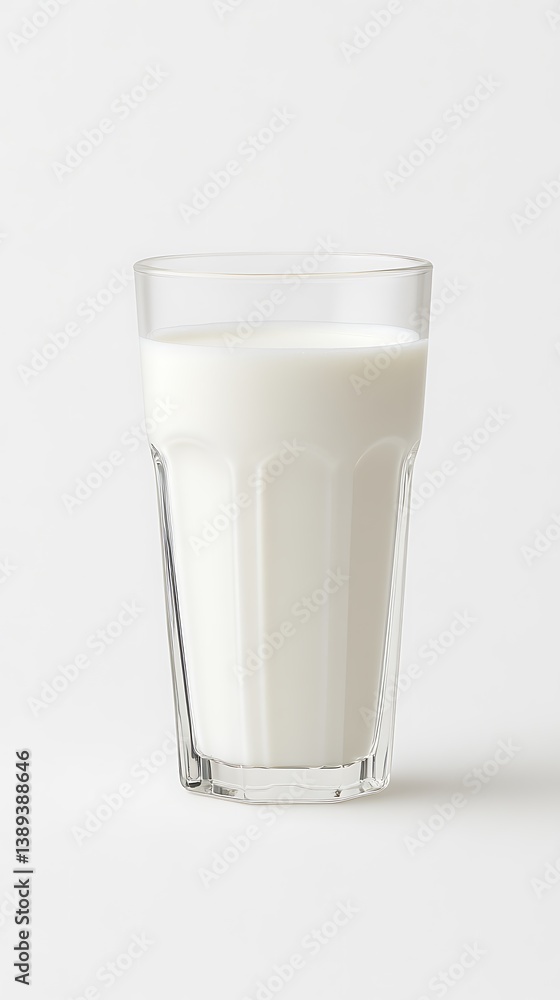 Fresh and creamy glass of milk displayed on a clean white background Fresh and creamy glass of milk displayed on a clean white background