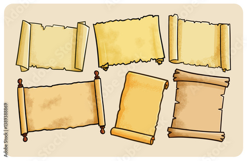Vintage and retro scrolls cartoon illustration set