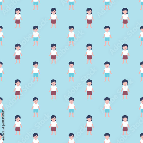 Seamless pattern with cartoon kids. Texture pattern with cute boy and girl. Students, classmates, friends. wallpaper template.