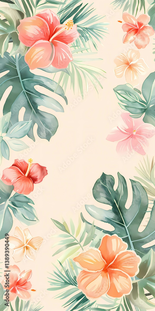Fototapeta premium Hibiscus Leaves Border Design