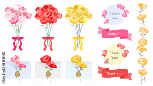 母の日のデザインセット アイディア(ベクター 編集可能 シンプル カーネーション 花束 ギフト mother's day)	