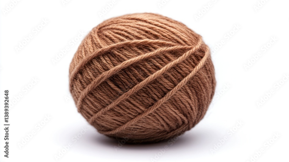 Single ball of brown yarn against white background Single ball of brown yarn against white background