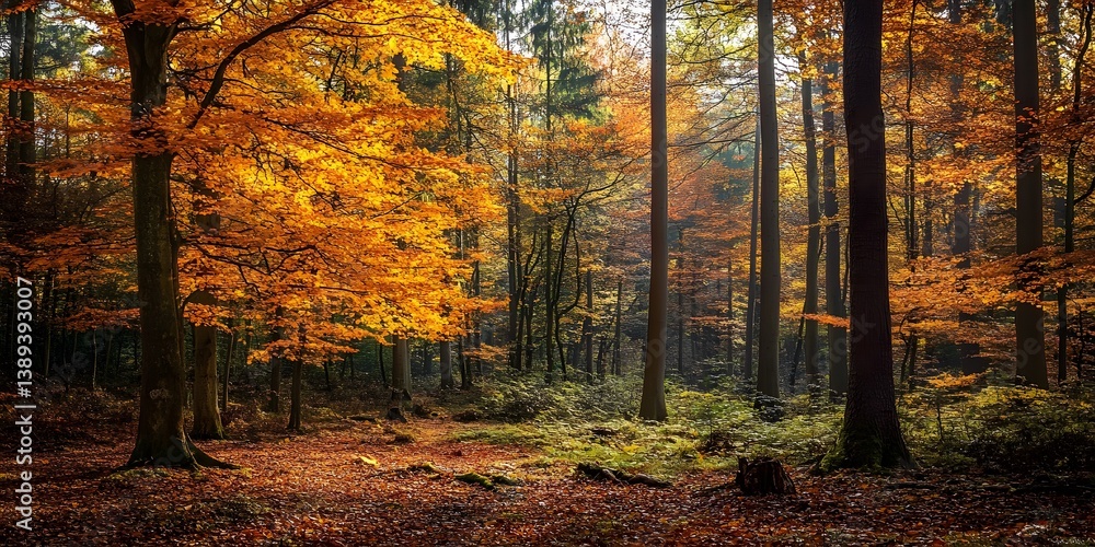 Fototapeta premium Capturing the Essence of Autumn: Photography Tips for Vibrant Forest Landscapes​ autumn forest in the morning